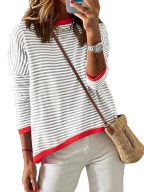 🆕 Womens Sweaters Fall Casual Crewneck Long Sleeve Striped Color Block Shirts